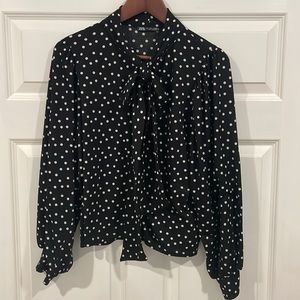 Zara black and white dot blouse with neck tie